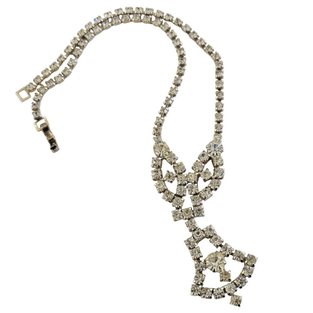 VTG La-Rel Signed Necklace Crystal Rhinestone choker Silver Sparkling Jeweled